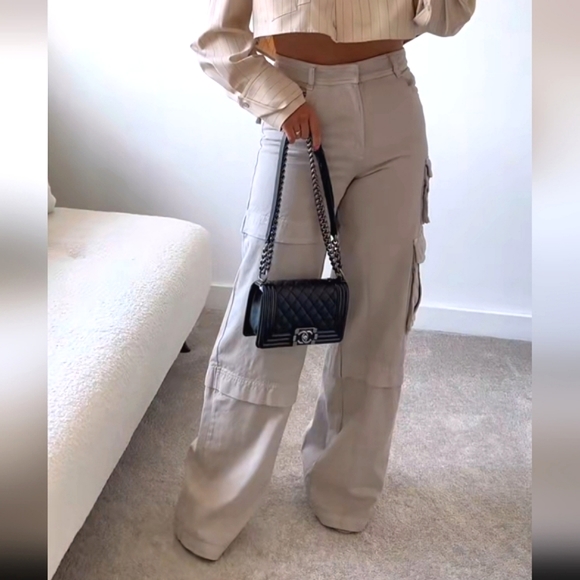 Zara * Cargo Pants Trousers Wide Beige - Picture 4 of 15